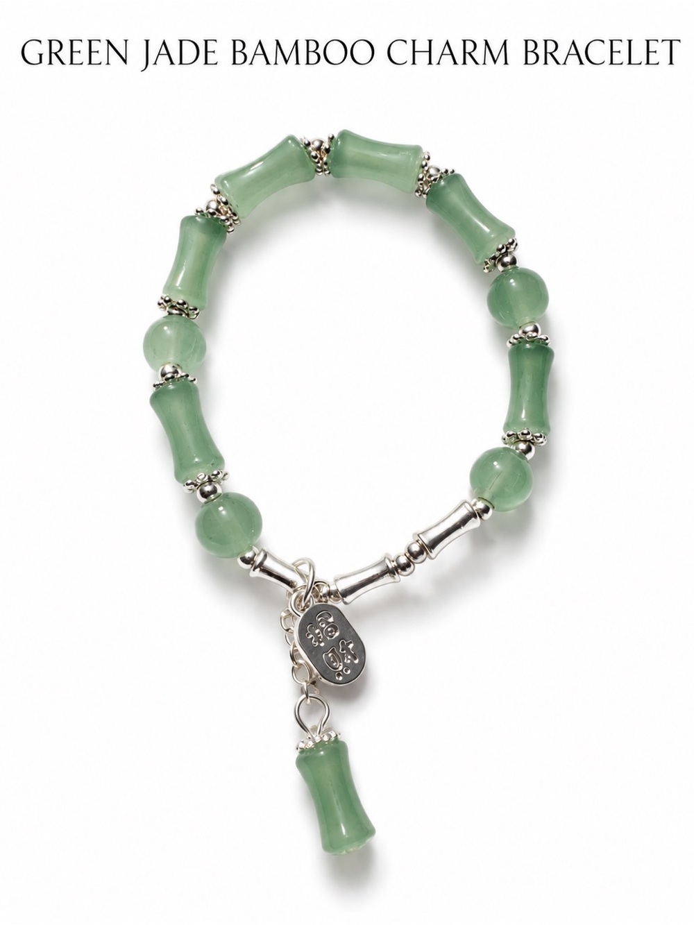 Green Jade Bamboo Charm Bracelet - Green